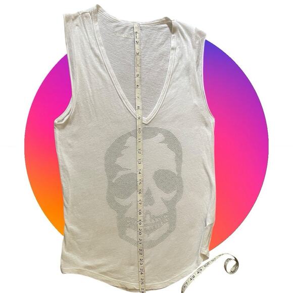 Zadig & Voltaire Brooklyn Strass White Skull Cotton Tshirt Sleeveless Top XS 0 2 - Picture 11 of 15